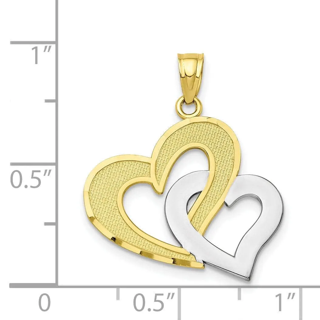 10k Two Tone Gold Double Heart Charm Pendant