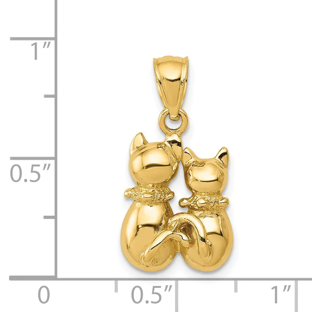 14k Yellow Gold Solid Polished Finish Two Cats Sitting Charm Pendant