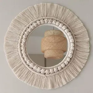 ALTAARA Wall Mirror Decorative Macrame Wall Hanging Fancy & Vintage Mirror for Bedroom, Living Room, Home Decoration Round 45cm Diameter, Green, 1-Piece