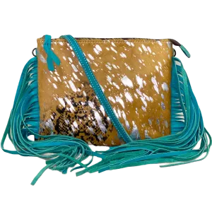 American Darling Brown Cowhide with Blue Fringe Crossbody ADBG109B