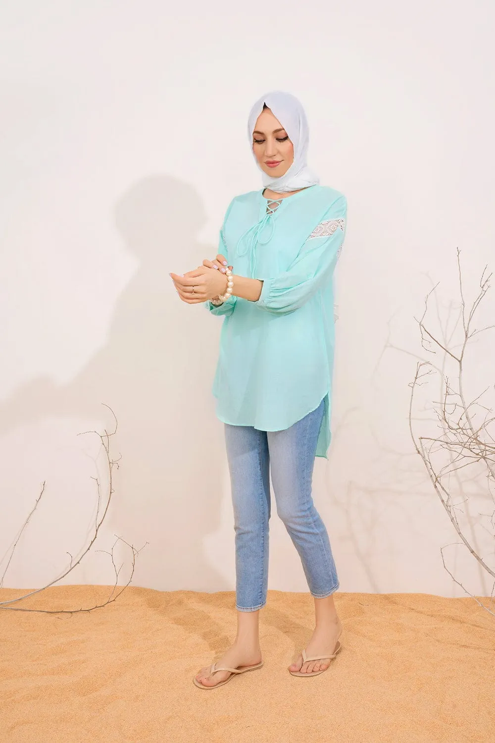 Aqua Green Self Textured Top