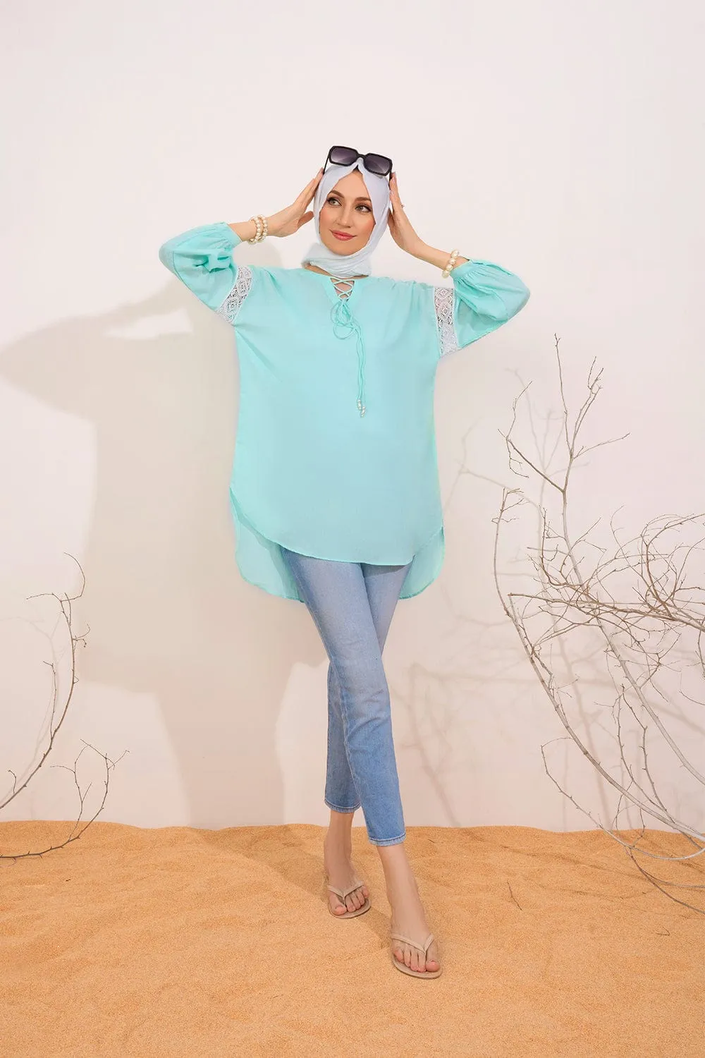 Aqua Green Self Textured Top