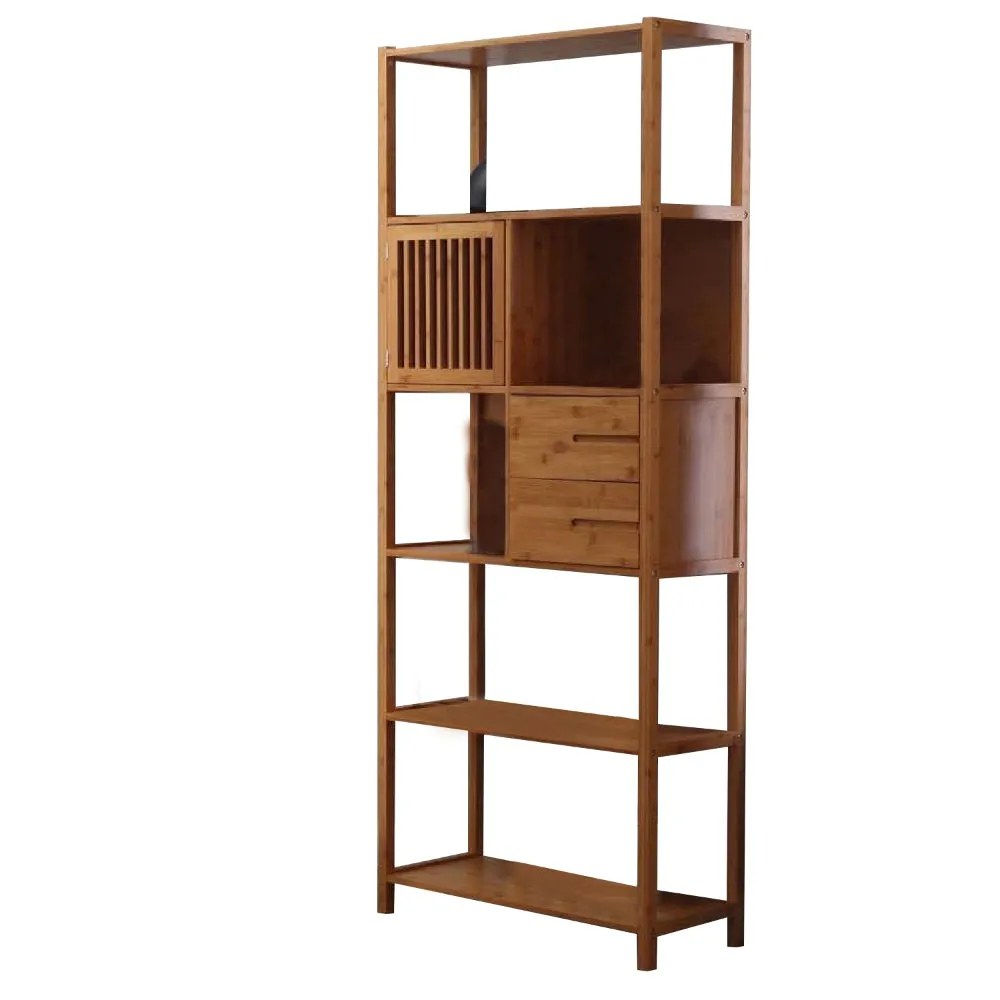 Axa 68 Inch Bamboo Left Facing Open Bookcase, 2 Cubbies, Shelves, Brown By Casagear Home