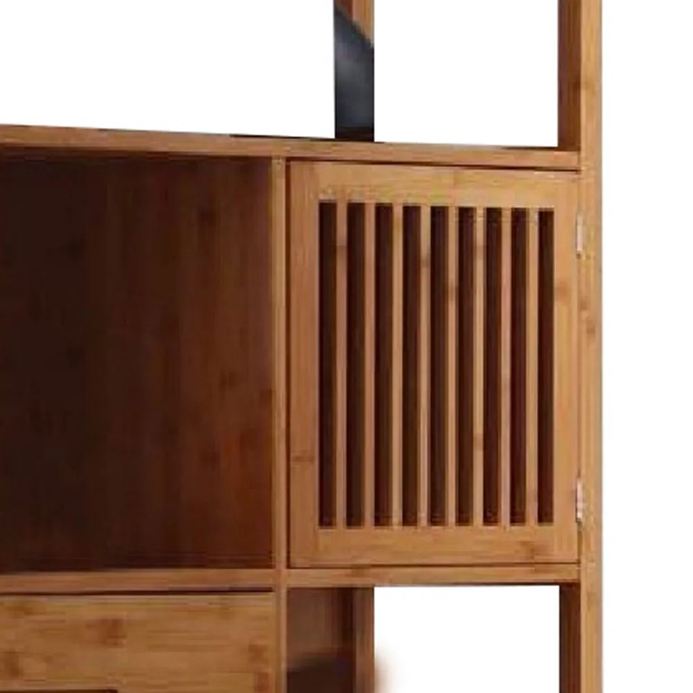 Axa 68 Inch Bamboo Left Facing Open Bookcase, 2 Cubbies, Shelves, Brown By Casagear Home