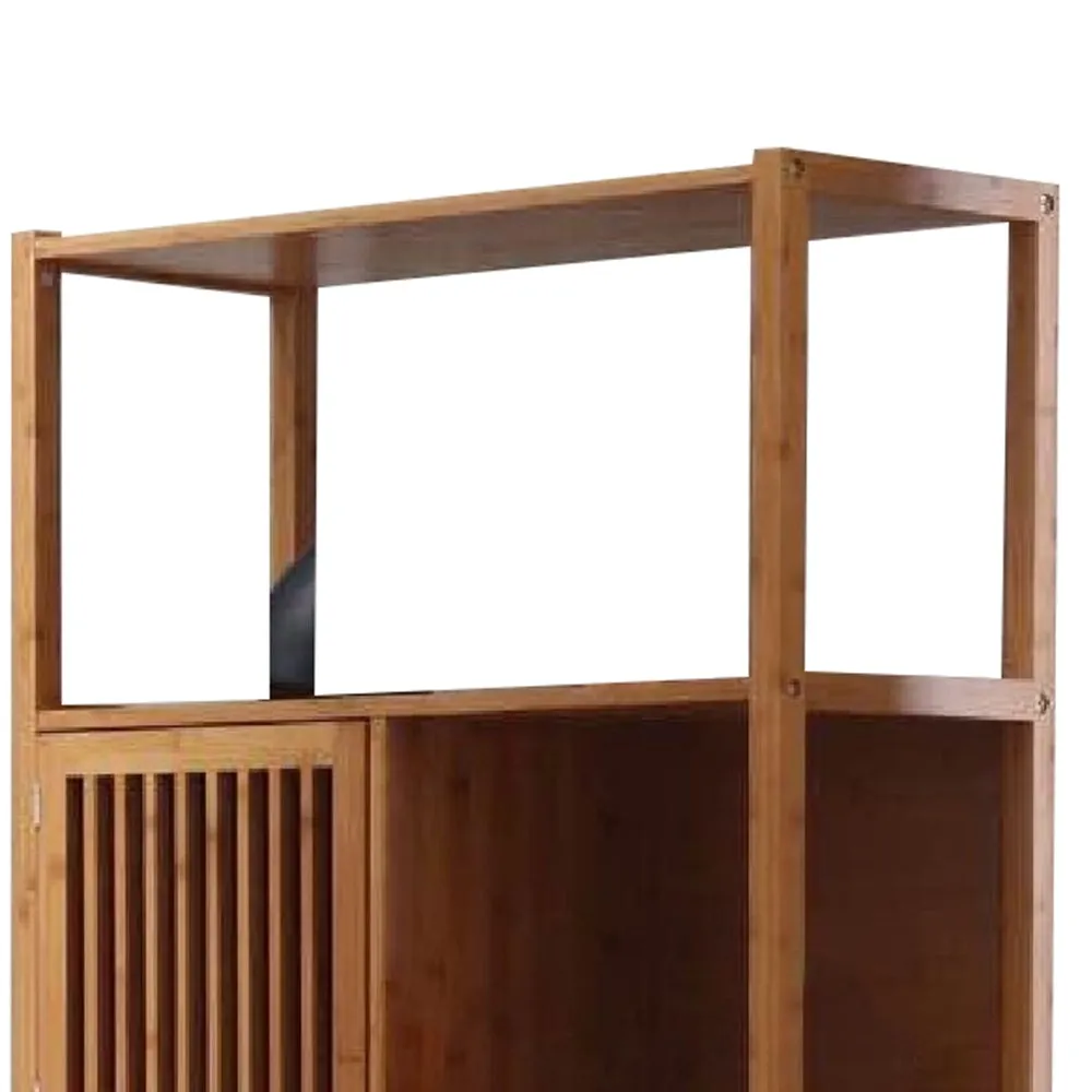 Axa 68 Inch Bamboo Left Facing Open Bookcase, 2 Cubbies, Shelves, Brown By Casagear Home