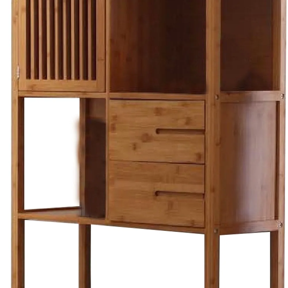 Axa 68 Inch Bamboo Left Facing Open Bookcase, 2 Cubbies, Shelves, Brown By Casagear Home