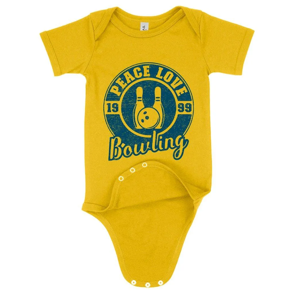 Baby Jersey Peace Love Bowling Onesie - Bowling Onesie Design - Bowling Themed Onesies