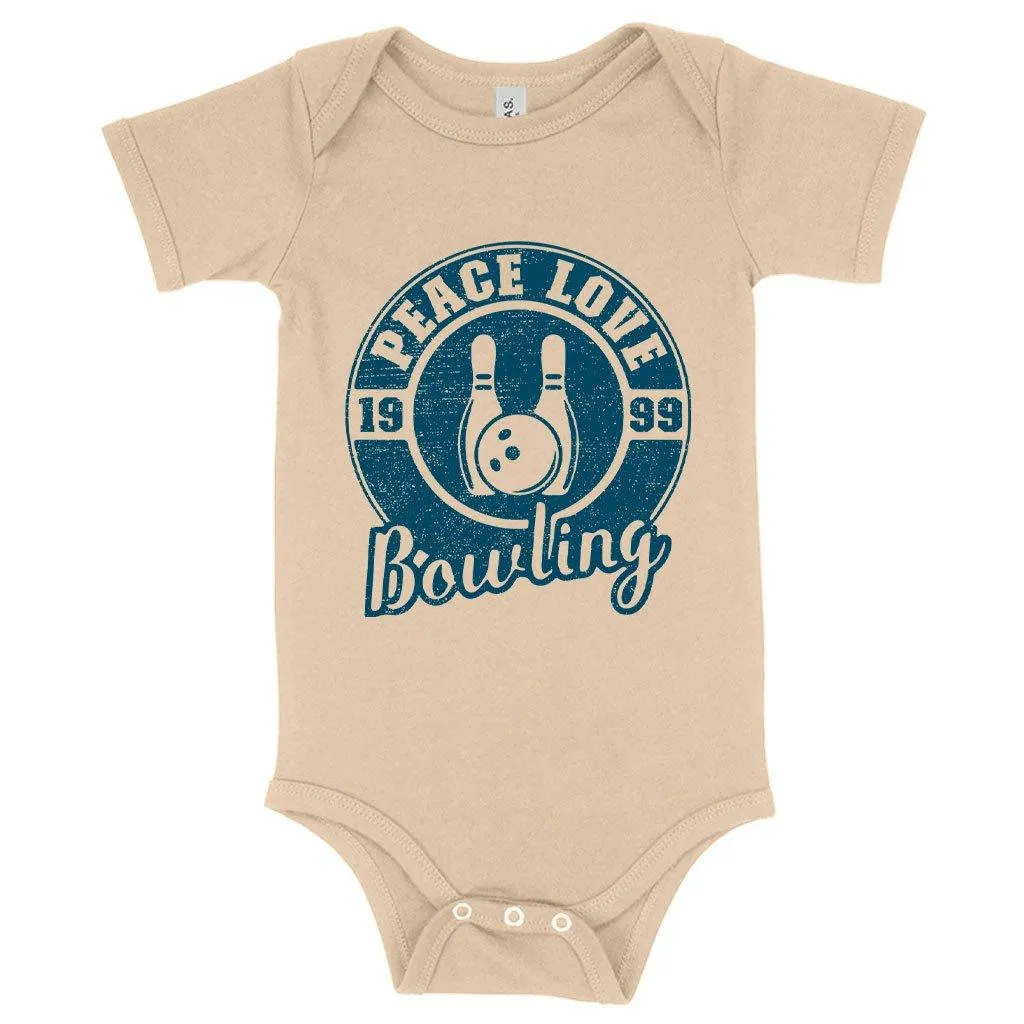 Baby Jersey Peace Love Bowling Onesie - Bowling Onesie Design - Bowling Themed Onesies
