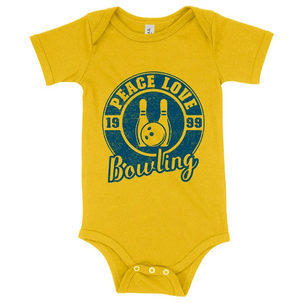 Baby Jersey Peace Love Bowling Onesie - Bowling Onesie Design - Bowling Themed Onesies