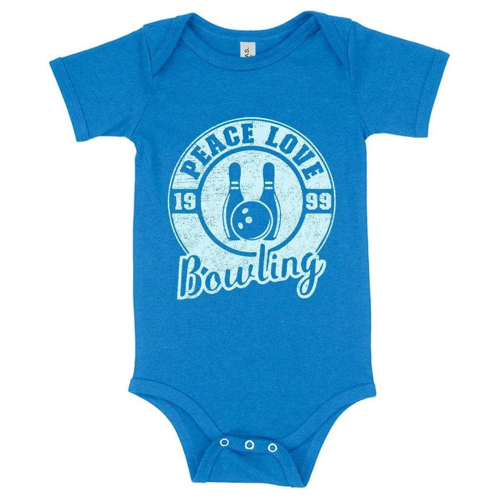 Baby Jersey Peace Love Bowling Onesie - Bowling Onesie Design - Bowling Themed Onesies