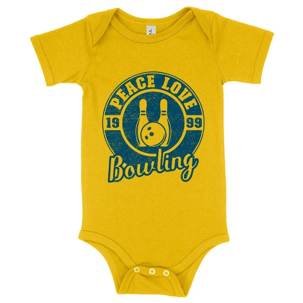 Baby Jersey Peace Love Bowling Onesie - Bowling Onesie Design - Bowling Themed Onesies