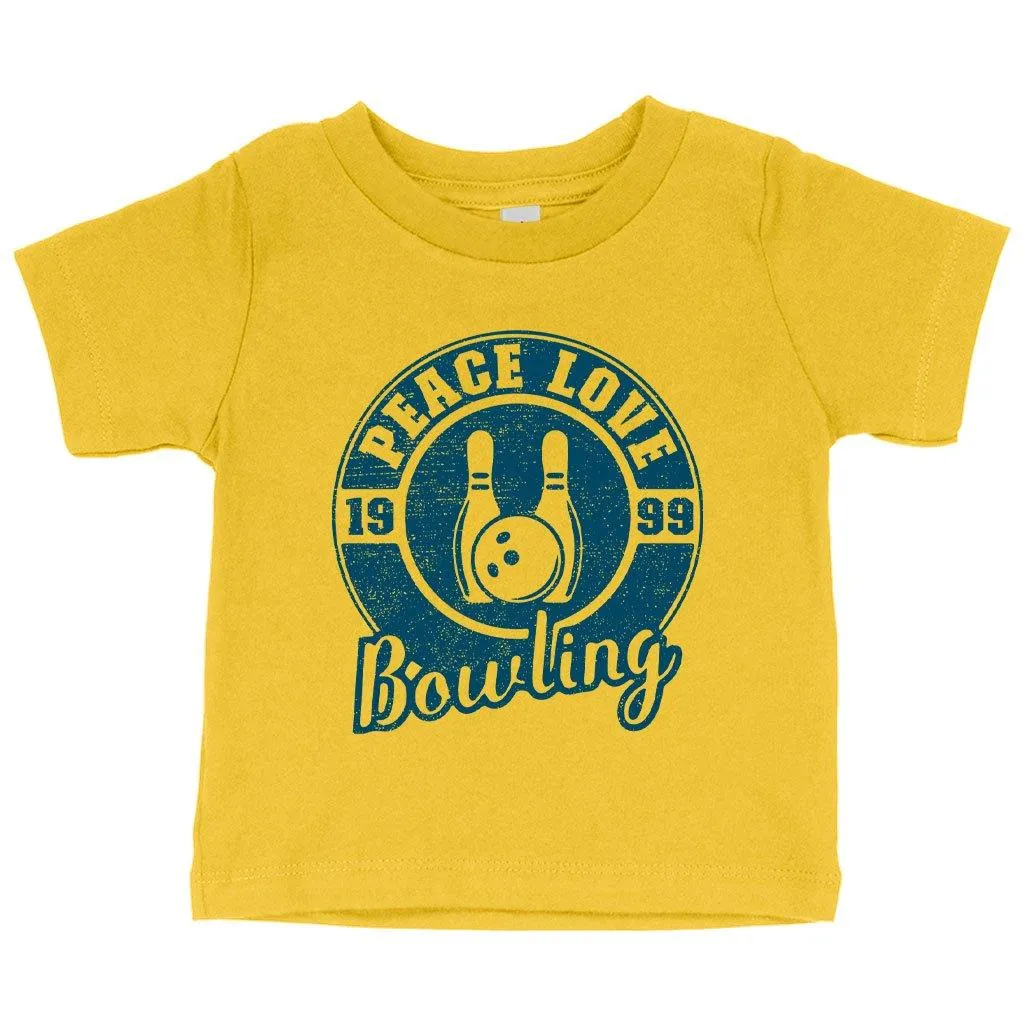Baby Peace Love Bowling T-Shirt - Bowling T-Shirt Design - Bowling Themed T-Shirts