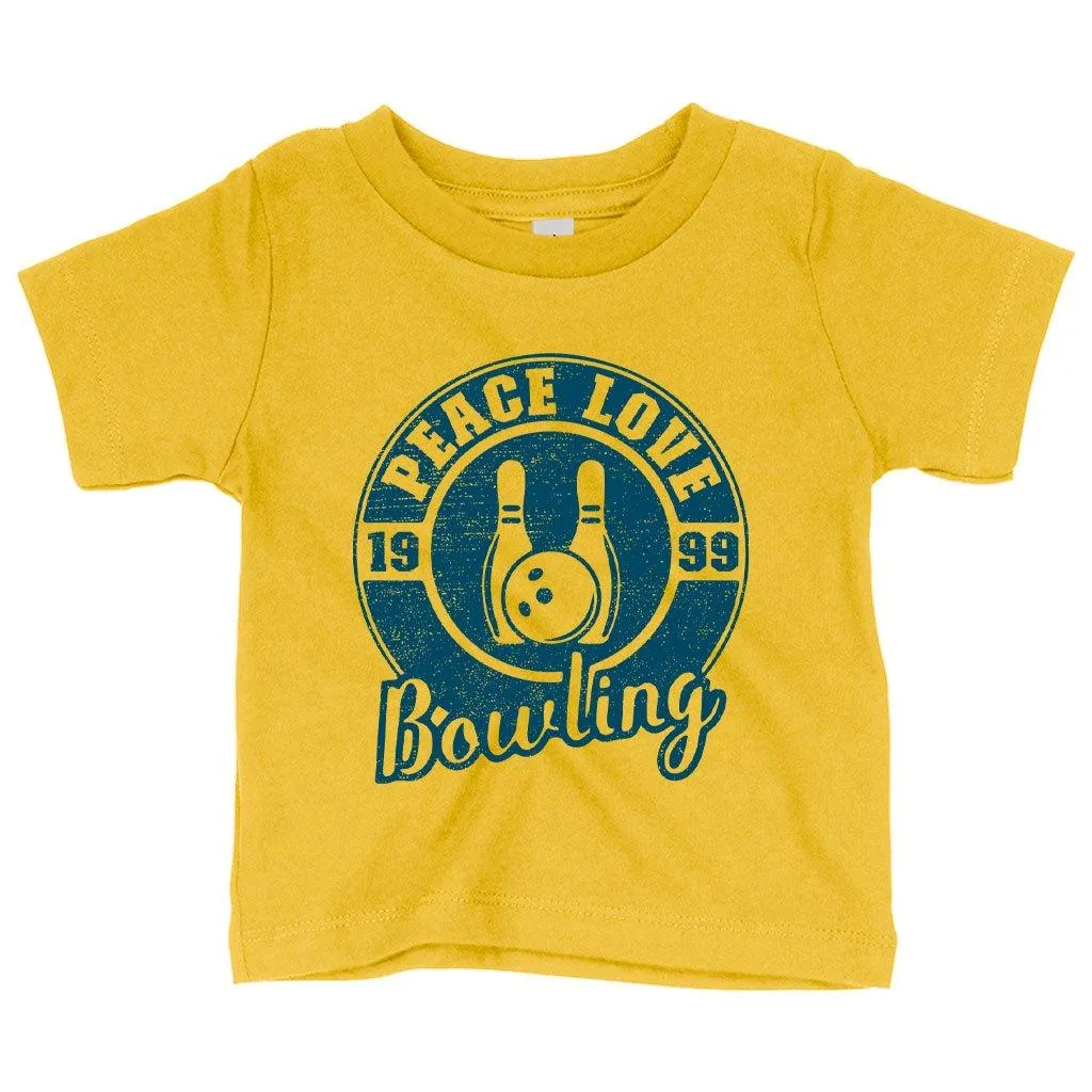 Baby Peace Love Bowling T-Shirt - Bowling T-Shirt Design - Bowling Themed T-Shirts
