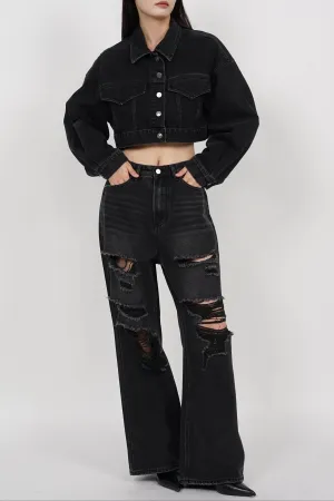 Baggy Ripped Jeans in Washed Black