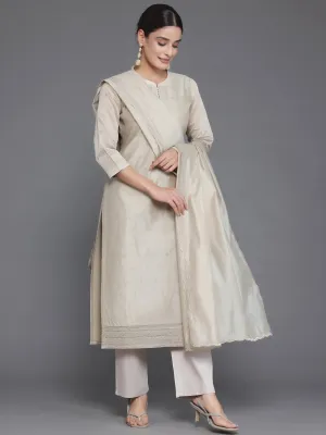 Beige Embroidered Chanderi Silk Straight Suit With Dupatta