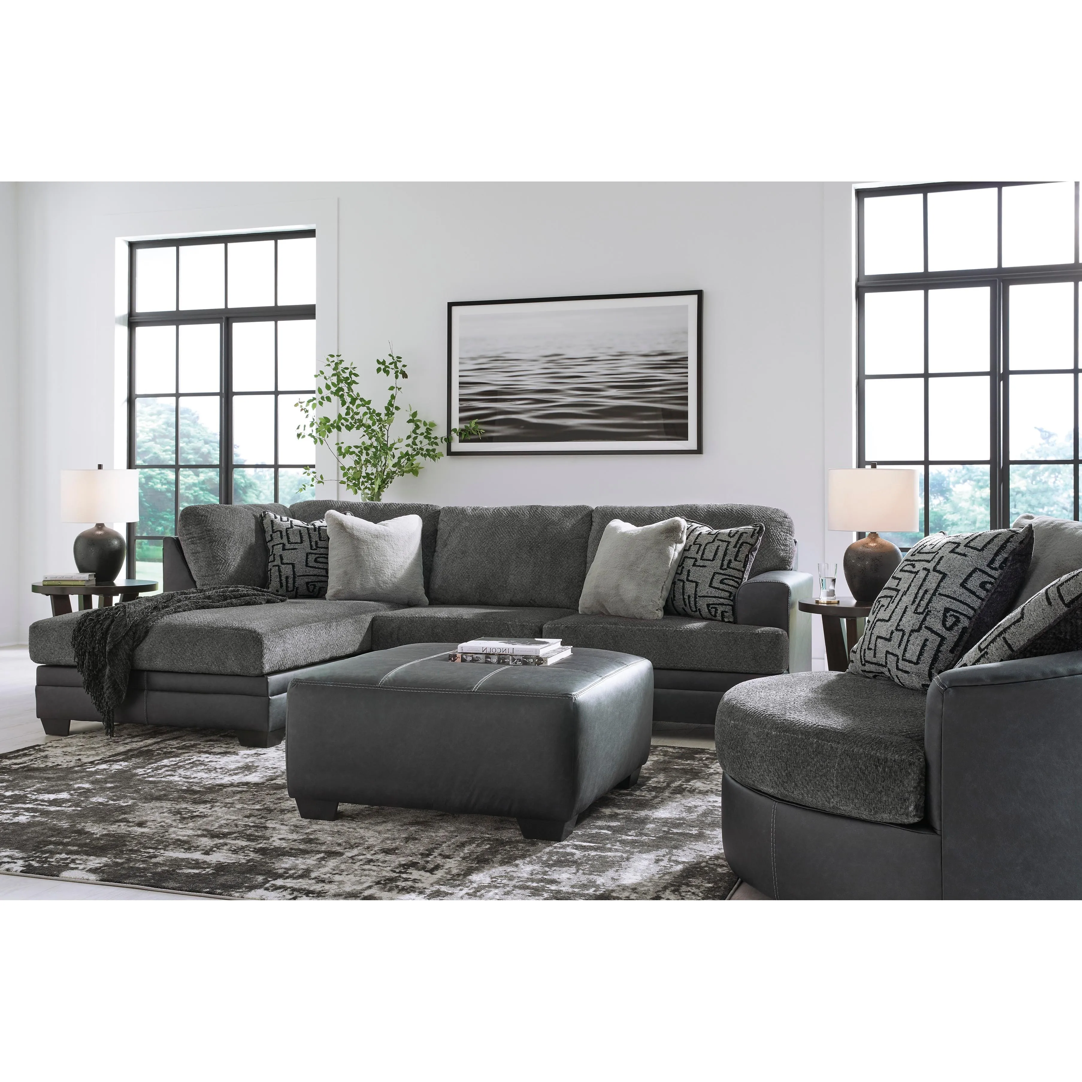 Benchcraft Brixley Pier Fabric and Leather Look 2 pc Sectional 2990616/2990667