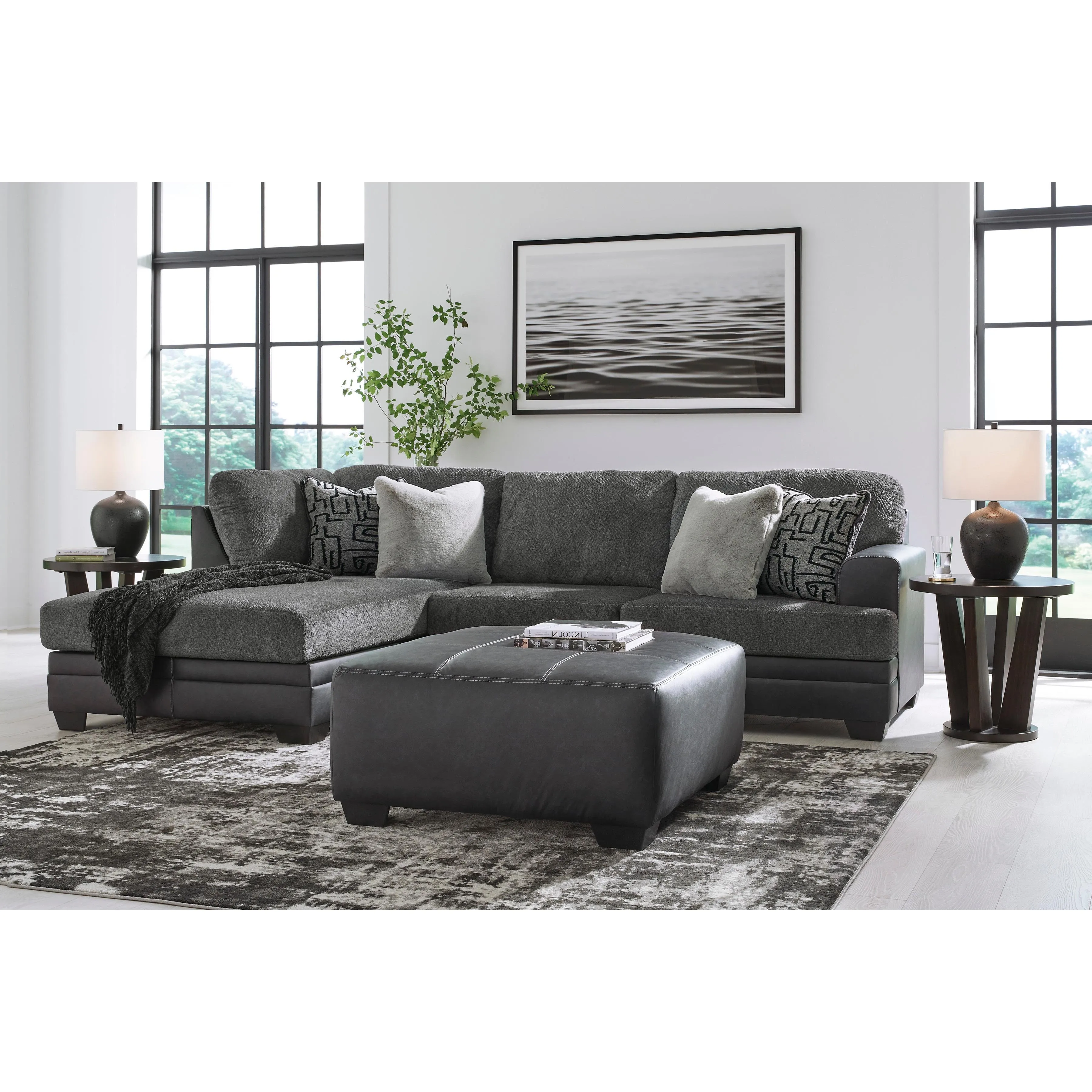 Benchcraft Brixley Pier Fabric and Leather Look 2 pc Sectional 2990616/2990667