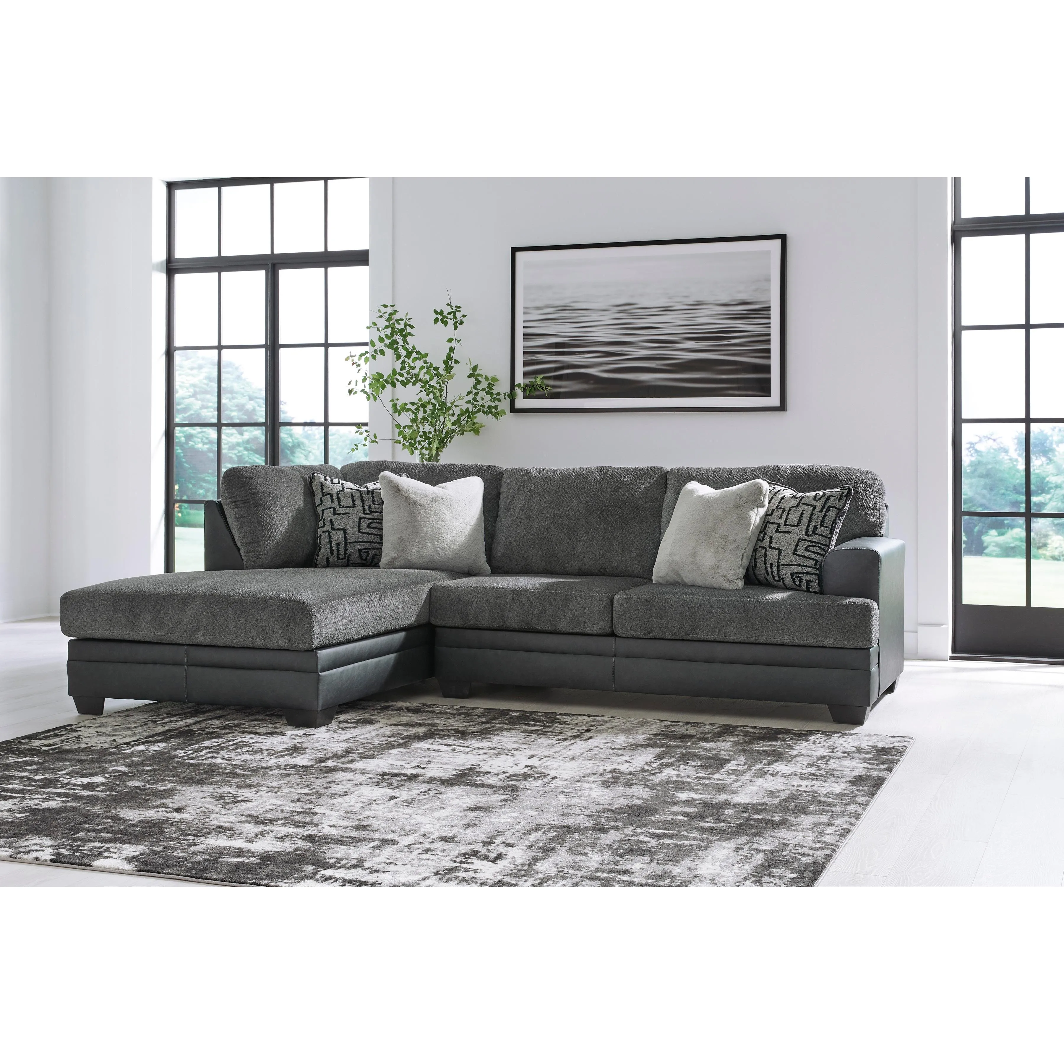 Benchcraft Brixley Pier Fabric and Leather Look 2 pc Sectional 2990616/2990667