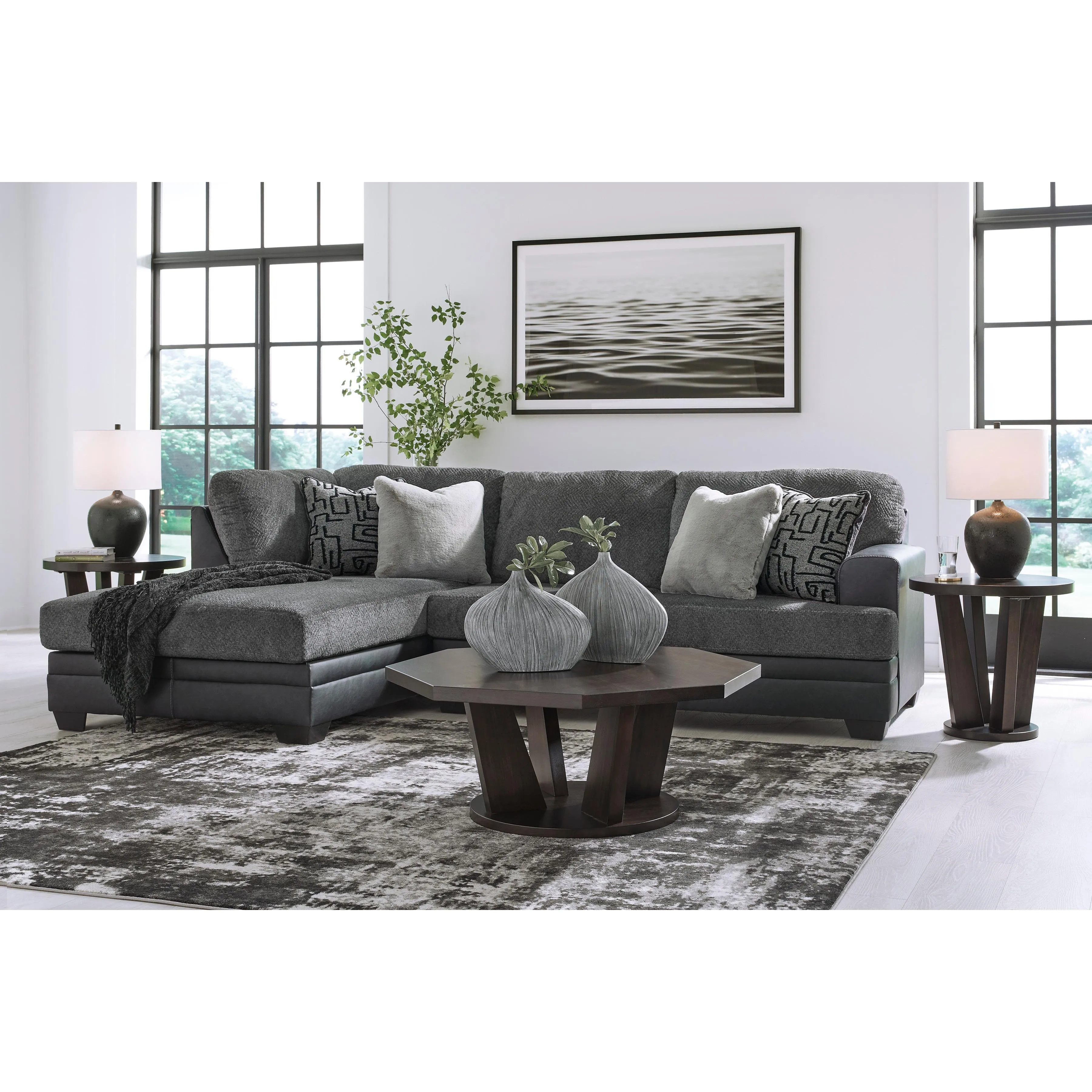 Benchcraft Brixley Pier Fabric and Leather Look 2 pc Sectional 2990616/2990667