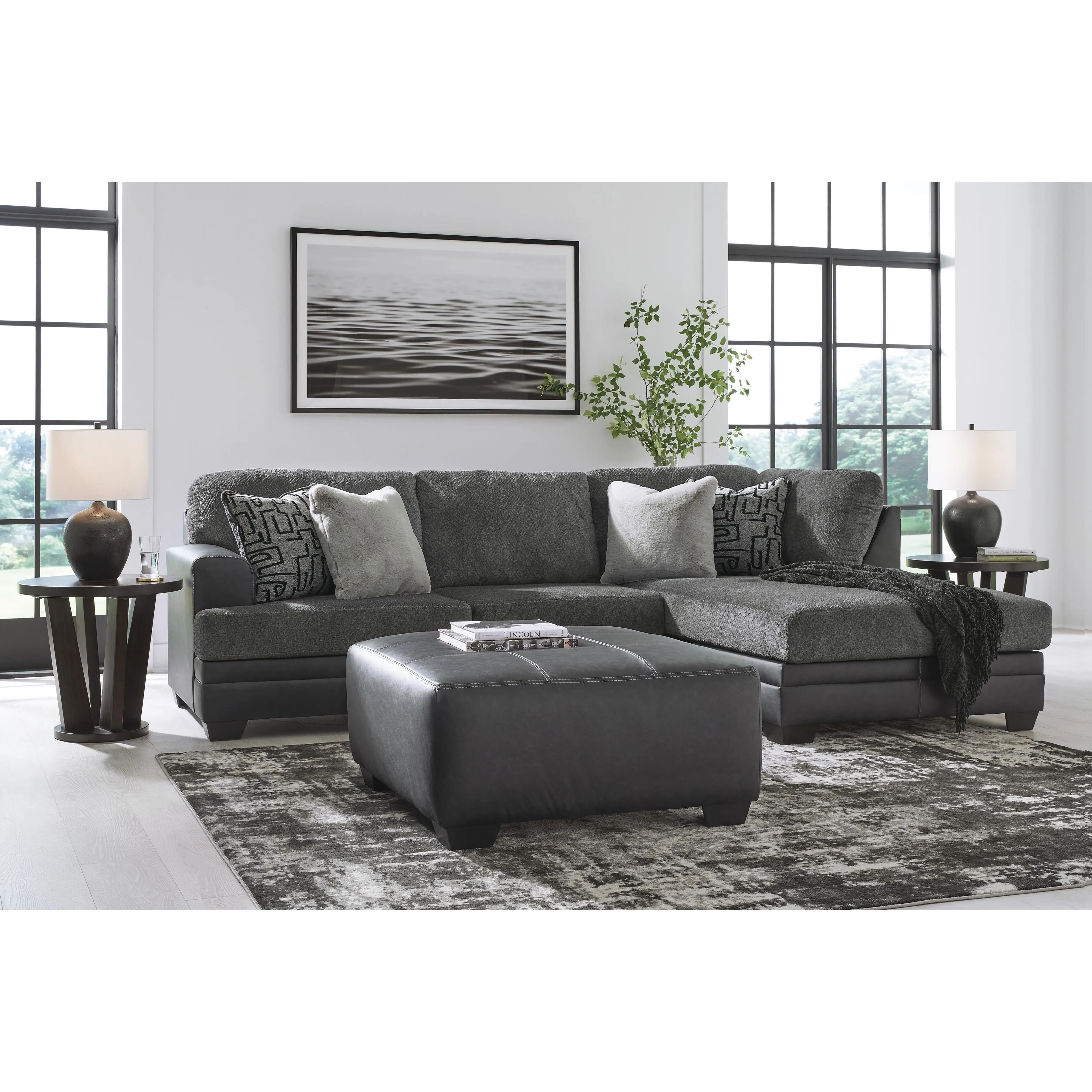 Benchcraft Brixley Pier Fabric and Leather Look 2 pc Sectional 2990666/2990617
