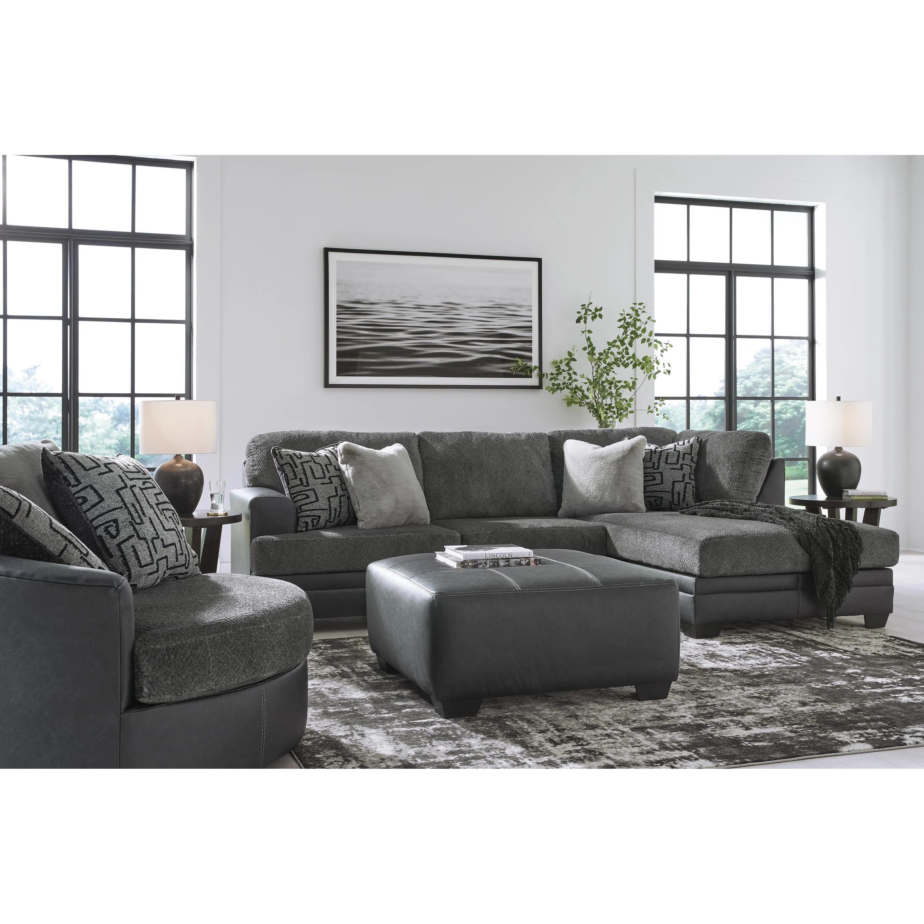 Benchcraft Brixley Pier Fabric and Leather Look 2 pc Sectional 2990666/2990617