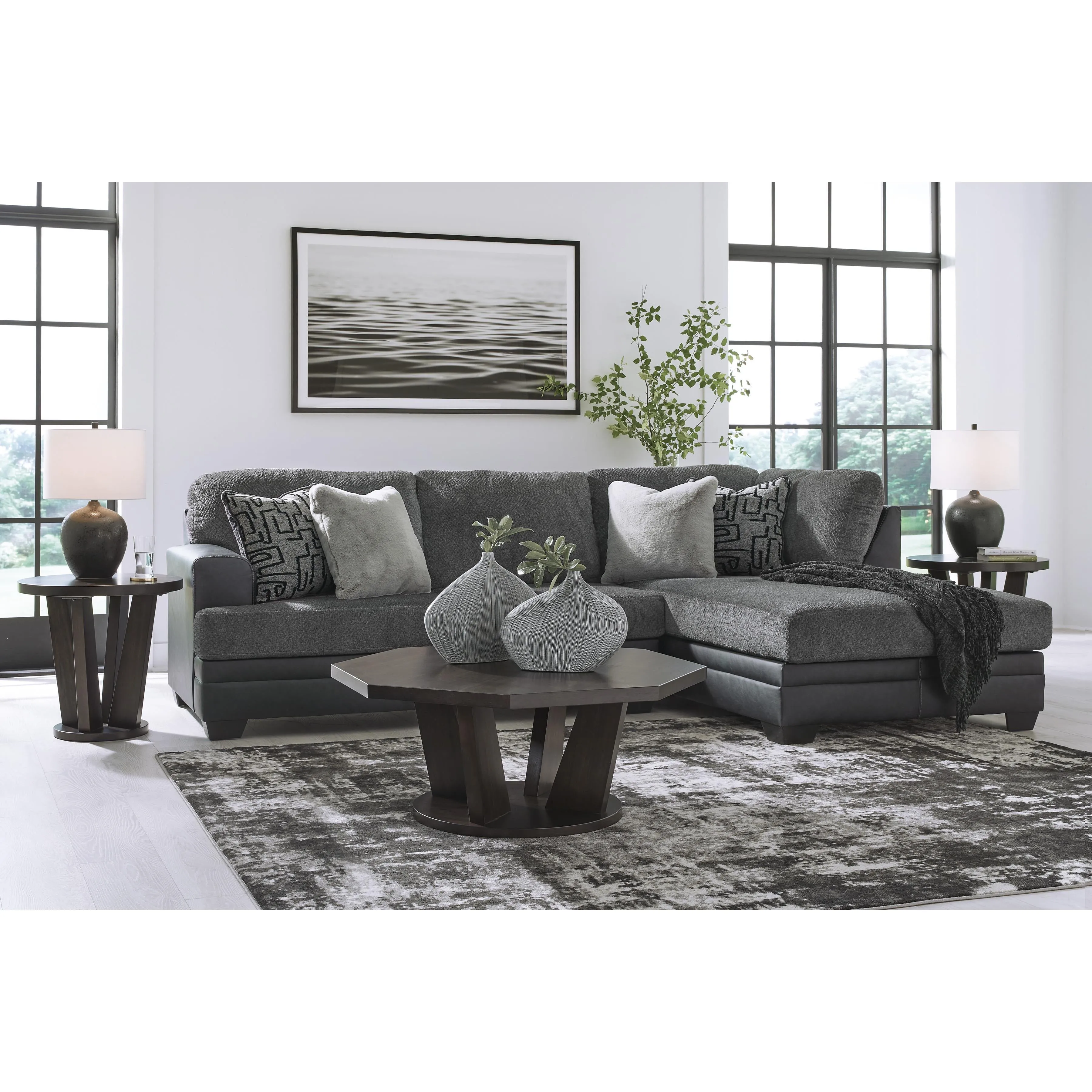 Benchcraft Brixley Pier Fabric and Leather Look 2 pc Sectional 2990666/2990617