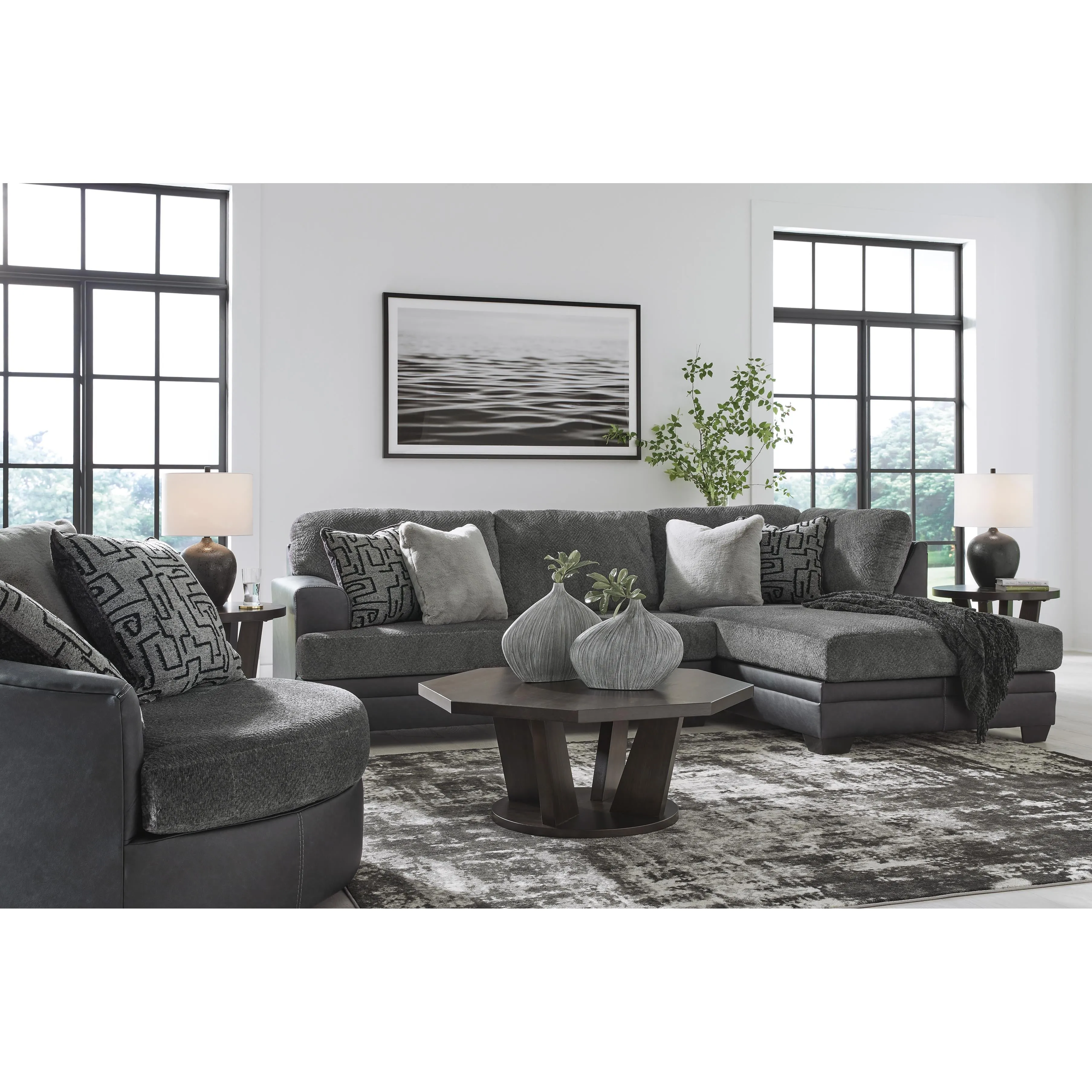 Benchcraft Brixley Pier Fabric and Leather Look 2 pc Sectional 2990666/2990617