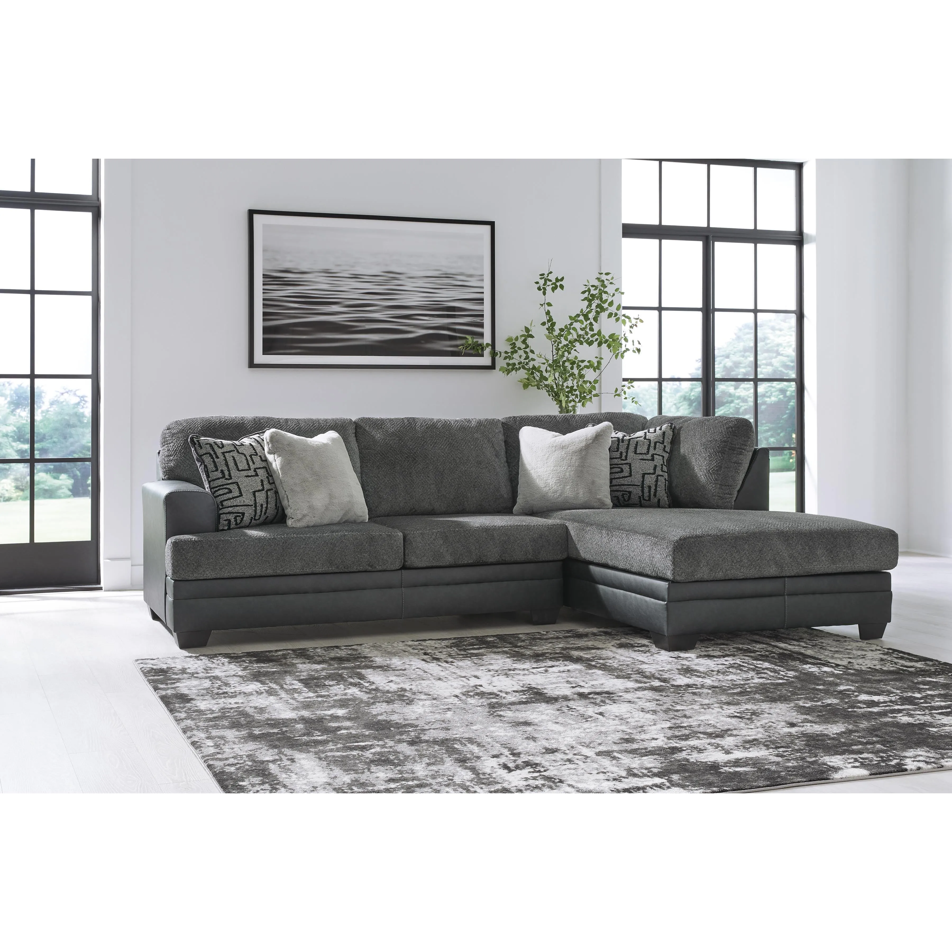 Benchcraft Brixley Pier Fabric and Leather Look 2 pc Sectional 2990666/2990617