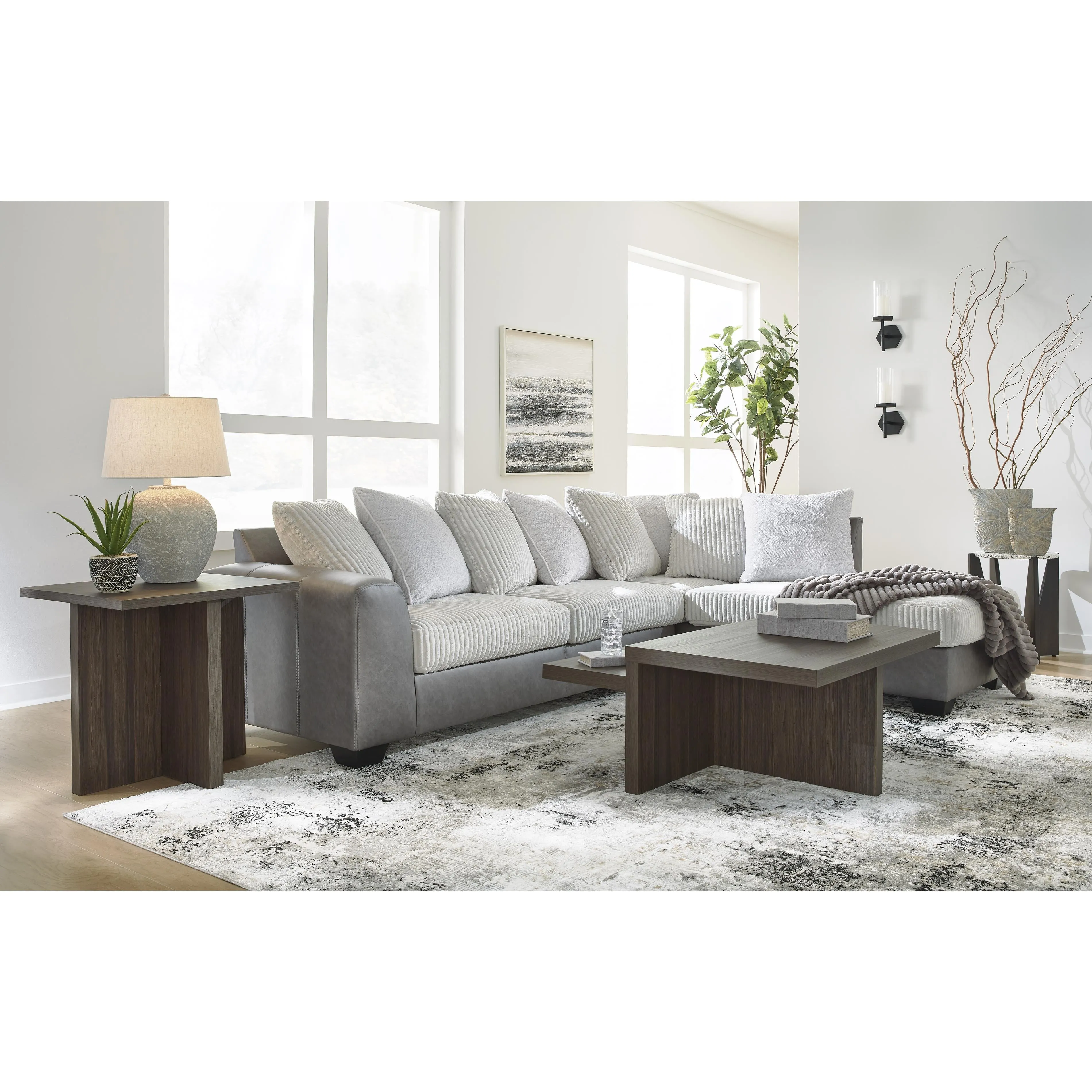 Benchcraft Clairette Court Fabric and Leather Look 2 pc Sectional 3150366/3150317