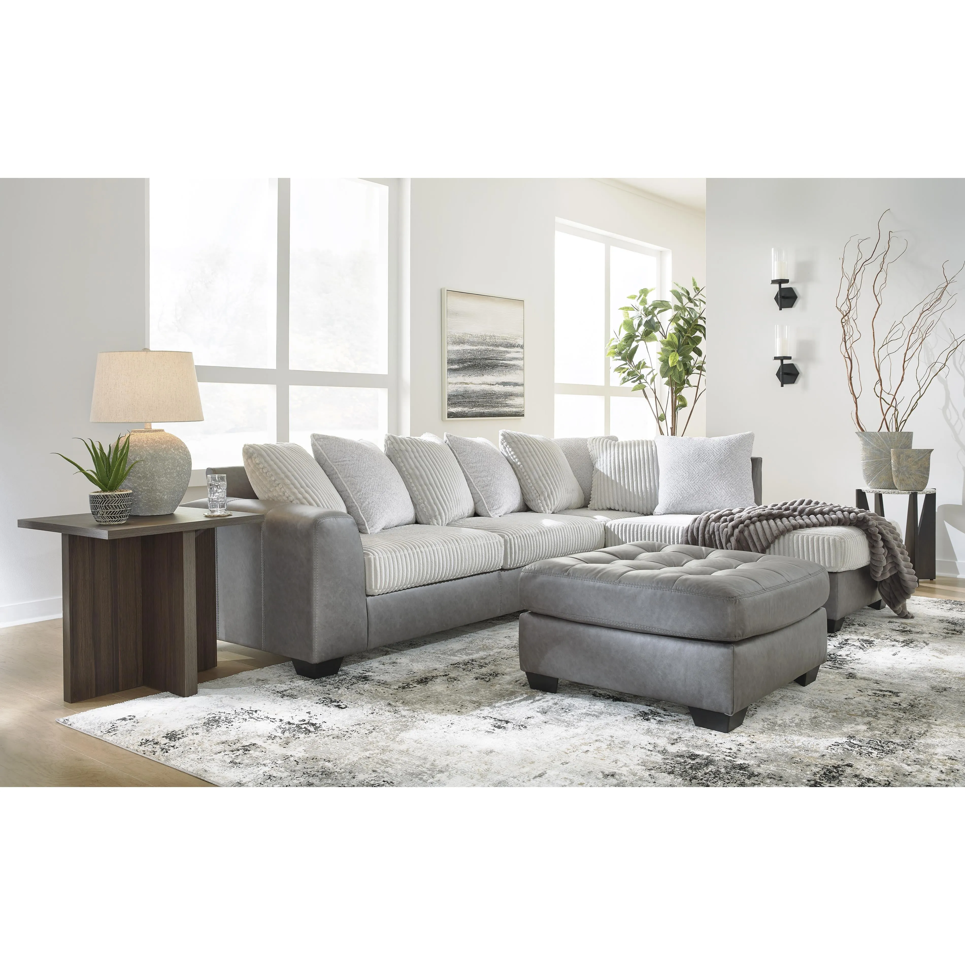 Benchcraft Clairette Court Fabric and Leather Look 2 pc Sectional 3150366/3150317