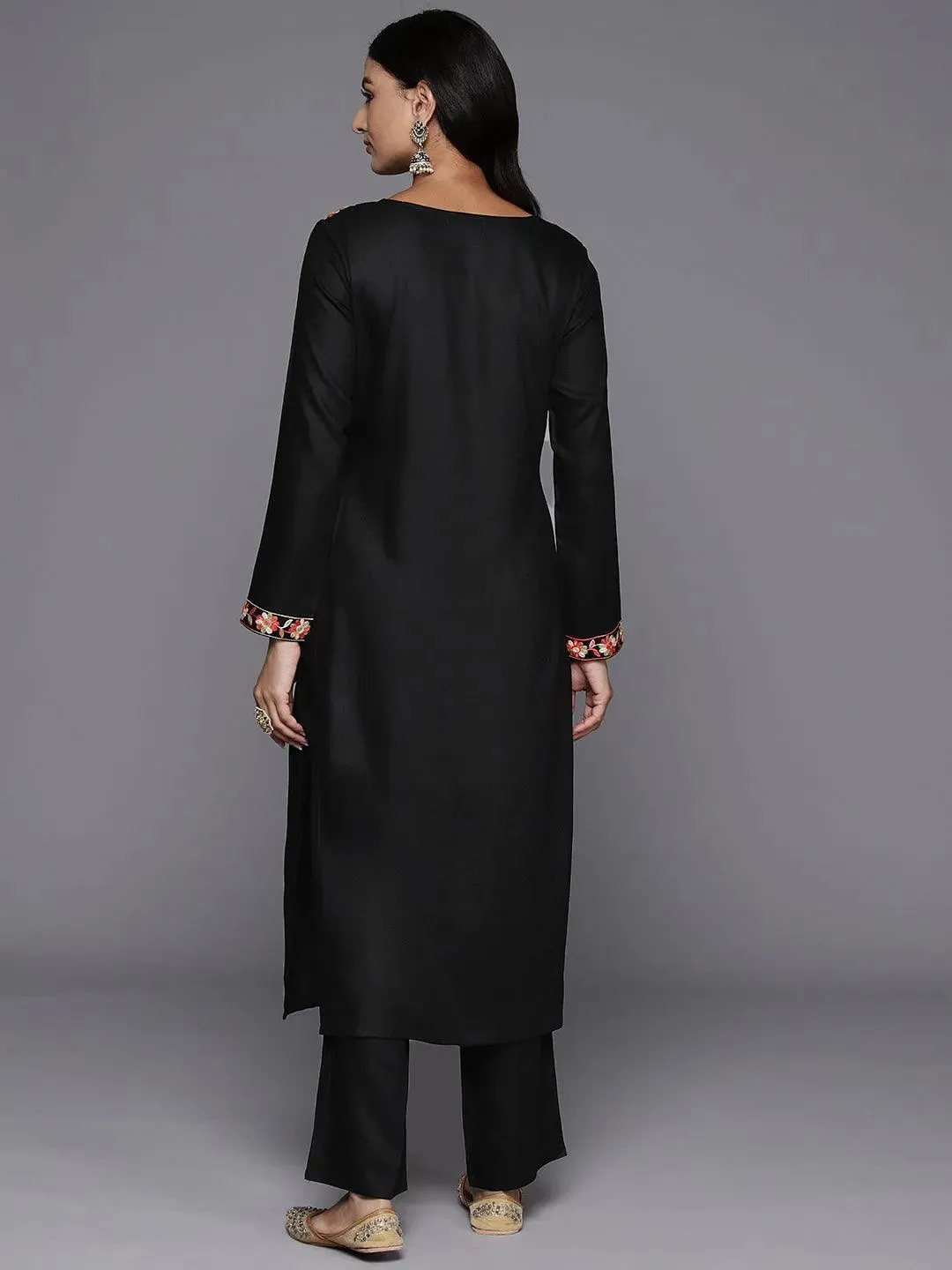 Black Yoke Design Wool Blend Straight Kurta Set