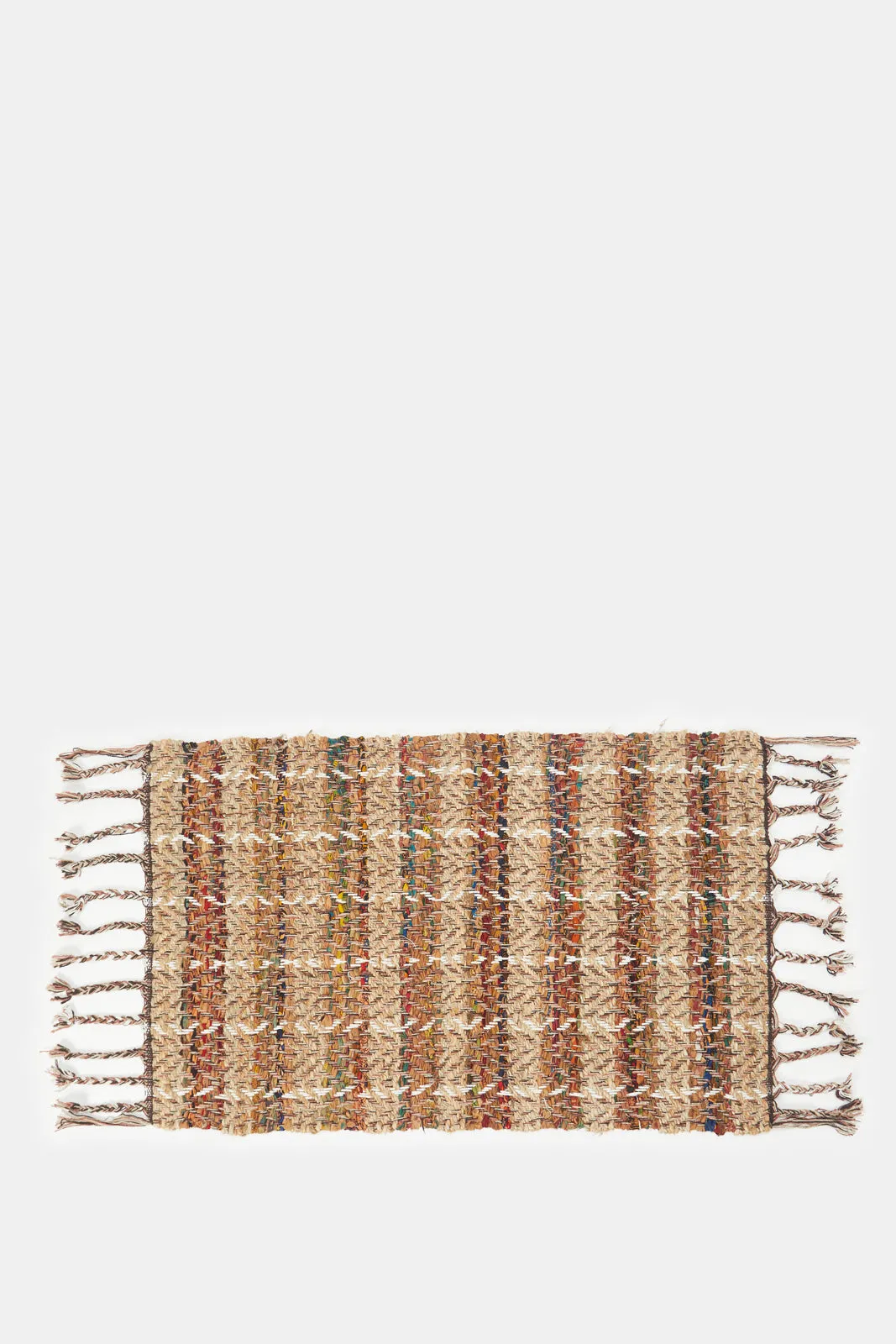Brown Jute And Cotton Dhurrie With Frills