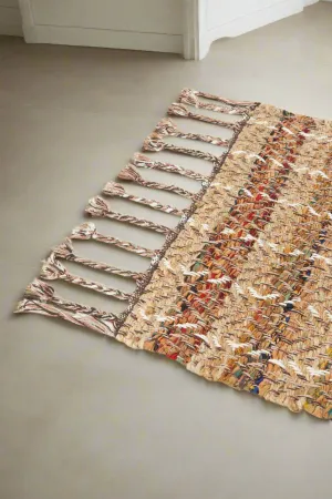 Brown Jute And Cotton Dhurrie With Frills
