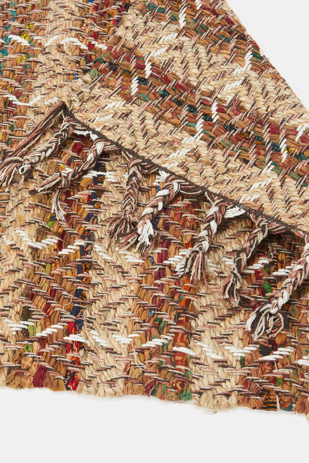 Brown Jute And Cotton Dhurrie With Frills