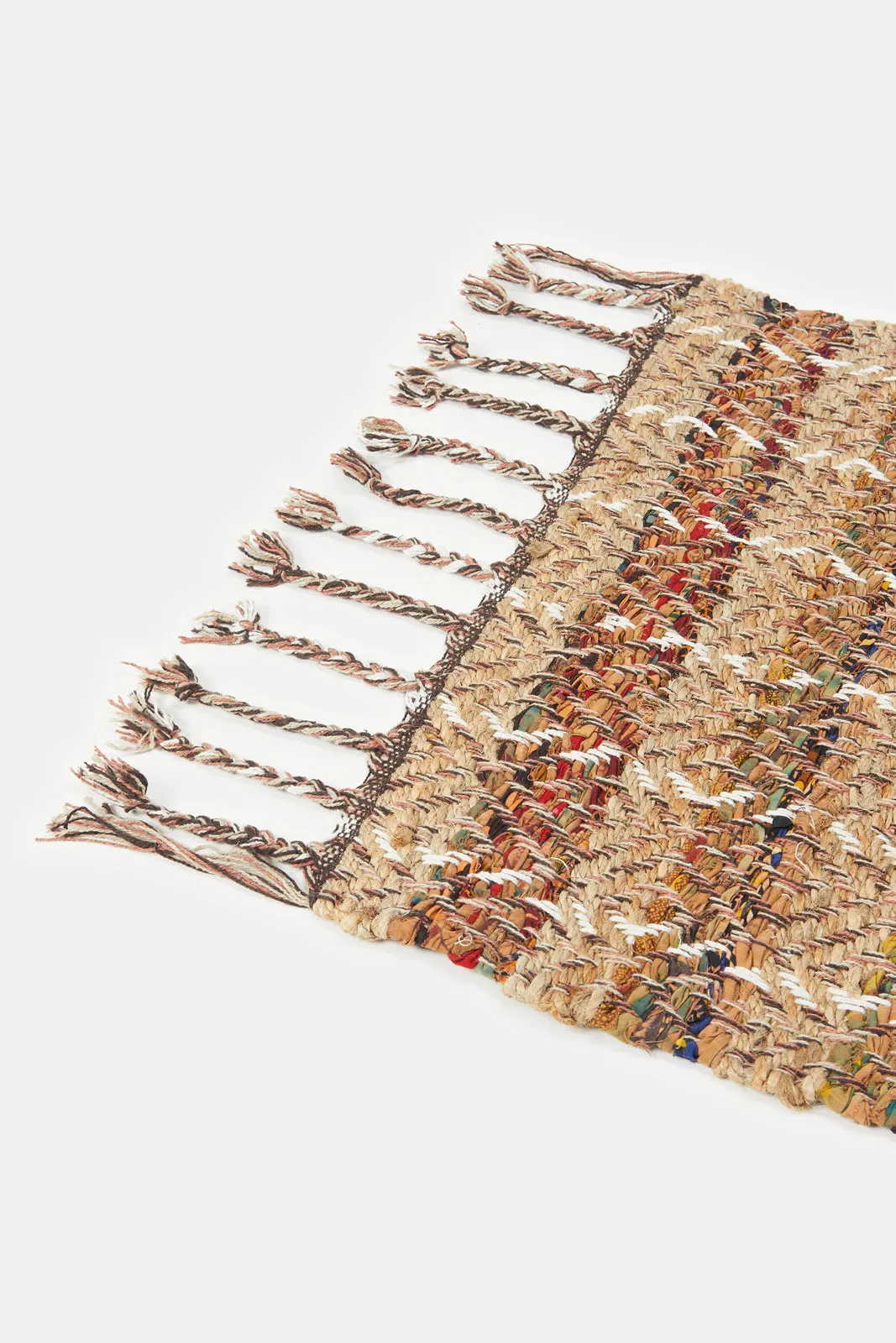 Brown Jute And Cotton Dhurrie With Frills