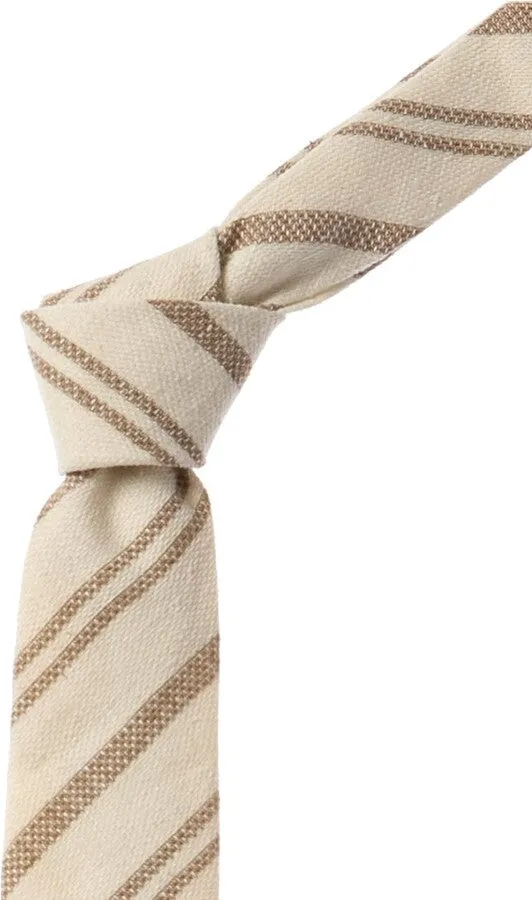 Brunello Cucinelli Beige White Diagonal Textured Stitch Silk Linen Blend Men's Tie