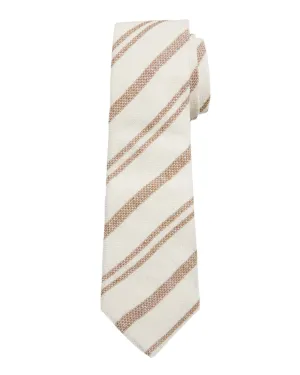Brunello Cucinelli Beige White Diagonal Textured Stitch Silk Linen Blend Men's Tie