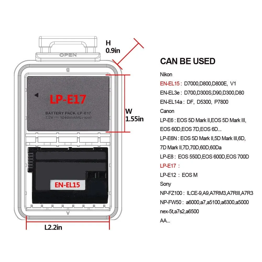 Camera Waterproof Battery Box for Canon Lp-e6 Lp-e17 Sony Np-fw50 Np-fz100 Nikon En-el17 Battery Sd Cf Xqd Memory Card Case