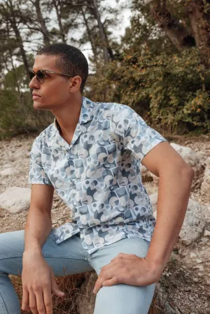 Chemise droite manches courtes bleue