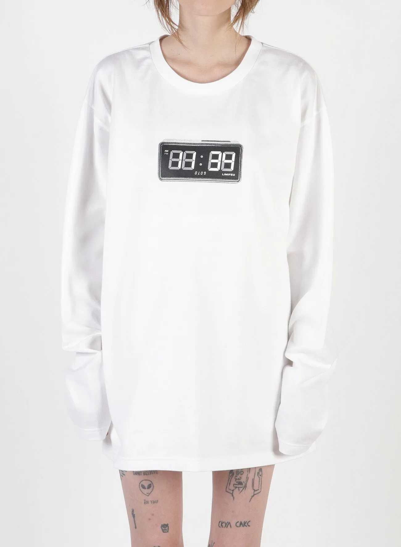 Clock Print Oversized Long T-Shirt