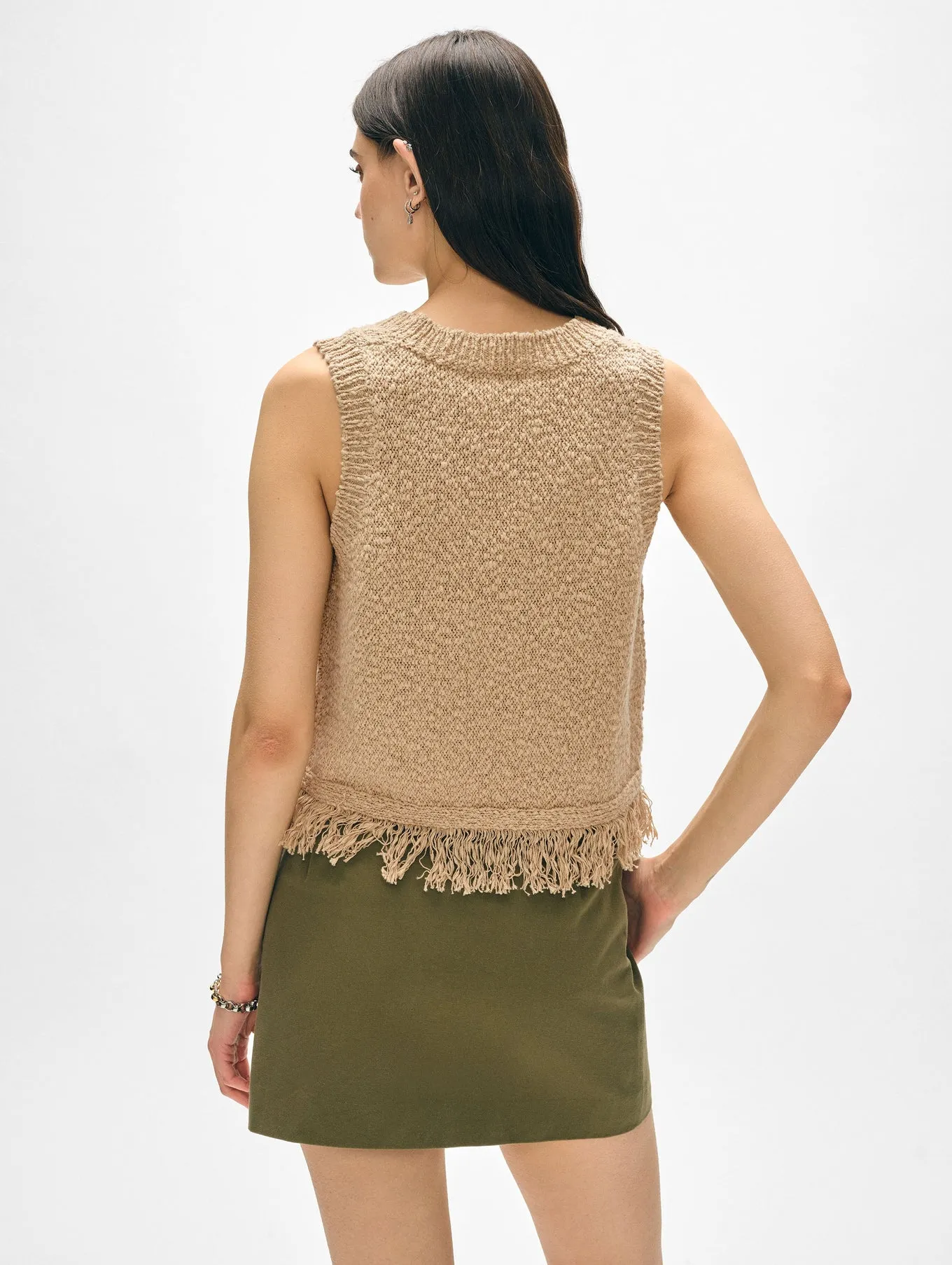 COTTON SLUB FRINGE TANK IN SABLE