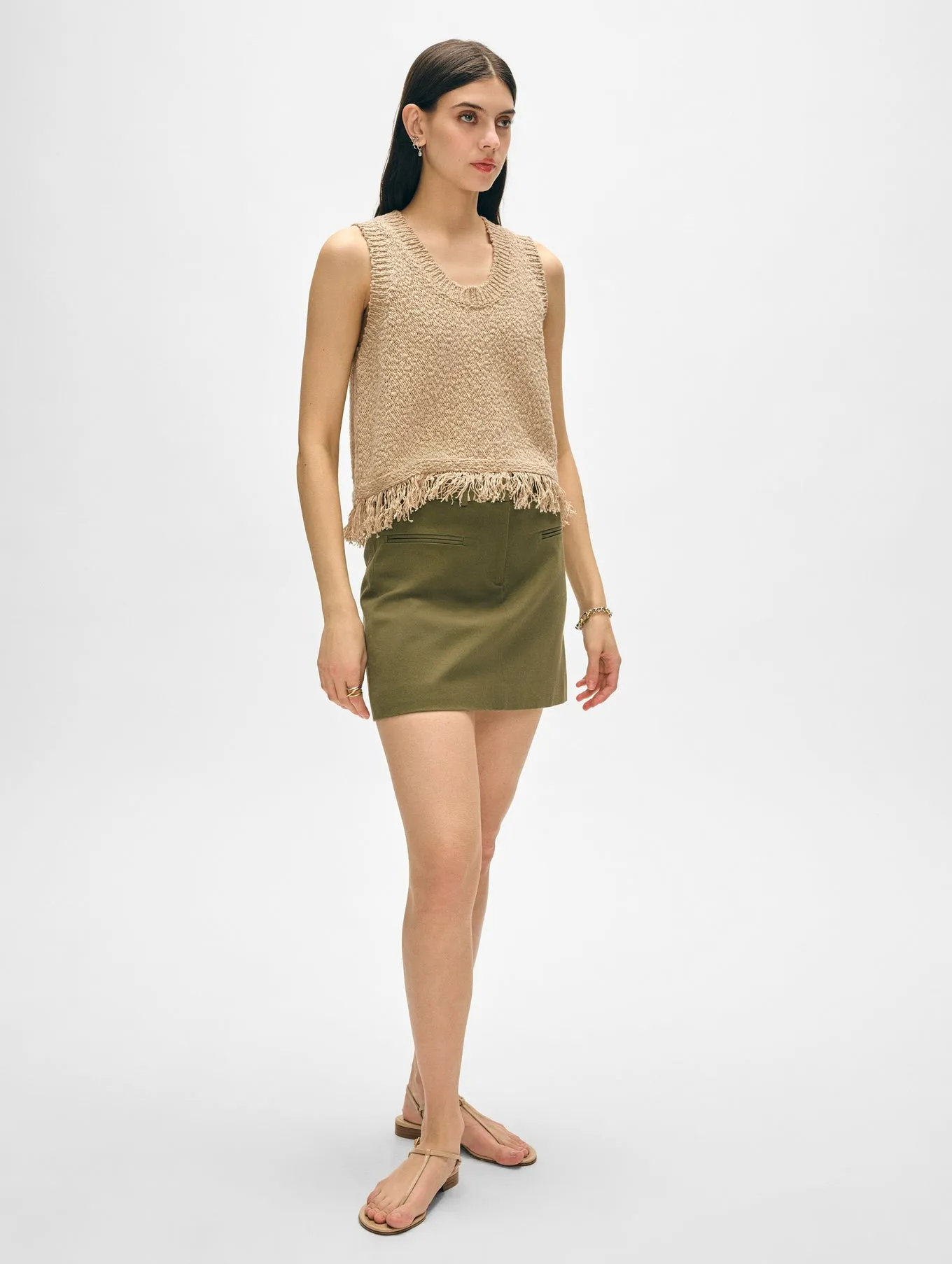 COTTON SLUB FRINGE TANK IN SABLE