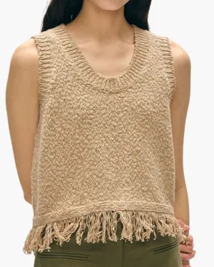 COTTON SLUB FRINGE TANK IN SABLE