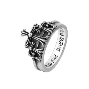 Cross Flower Crown Titanium Steel Ring for Men
