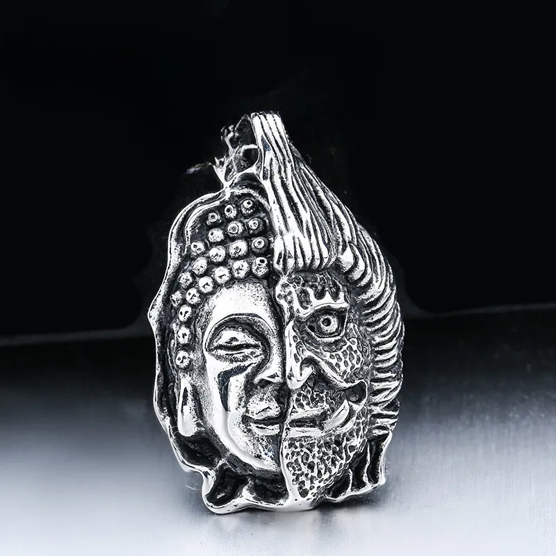 Customizable Retro Titanium Steel Men's Pendant - God and Devil Design