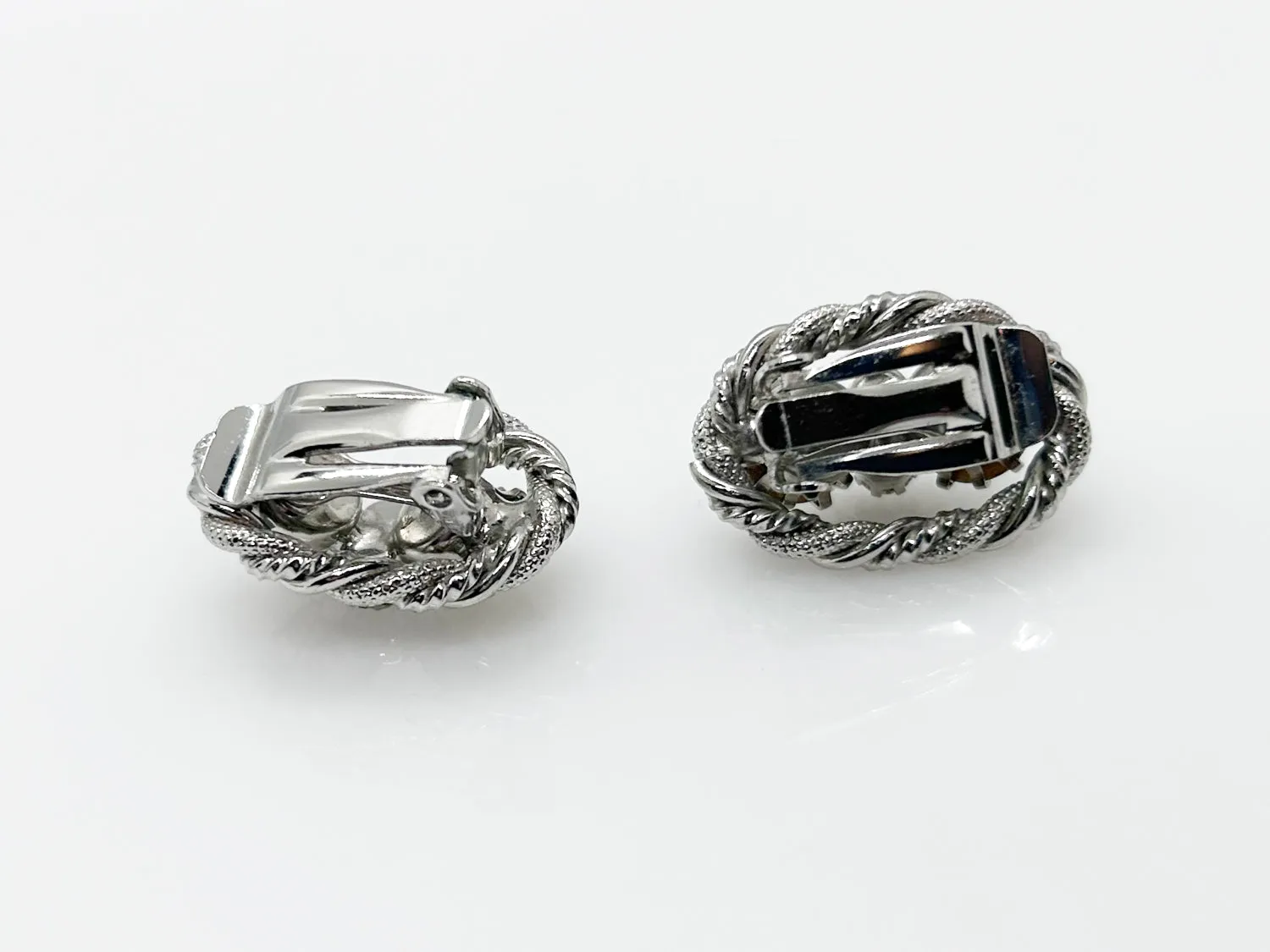 Domed Oval Rhinestone Vintage Brooch and Earrings Set