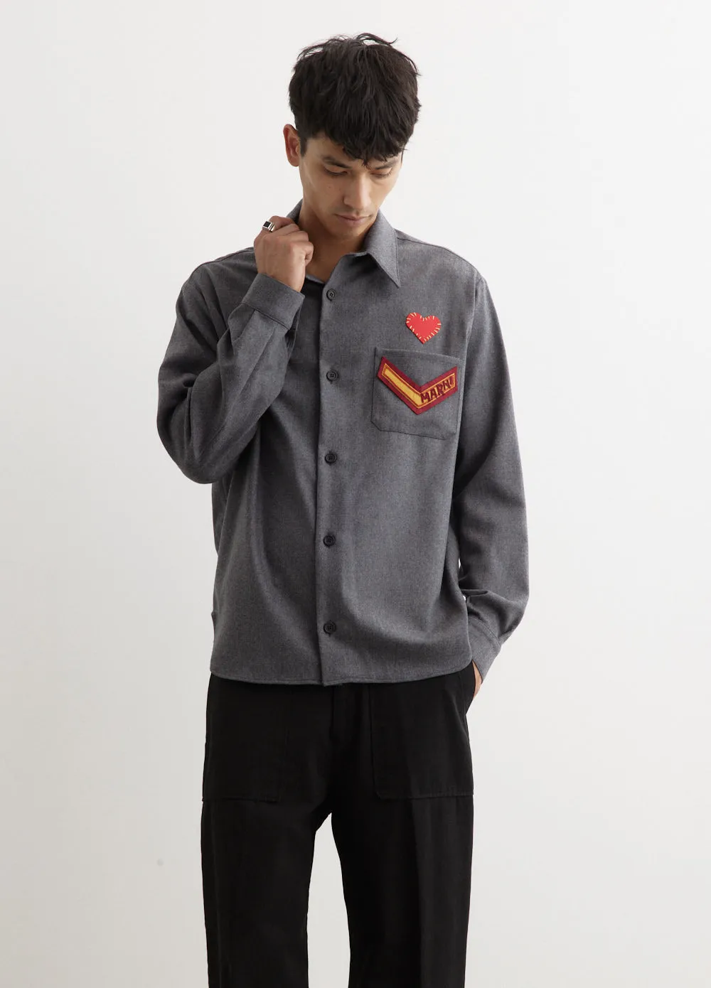 Embroidered Patch Long-Sleeved Compact Shirt