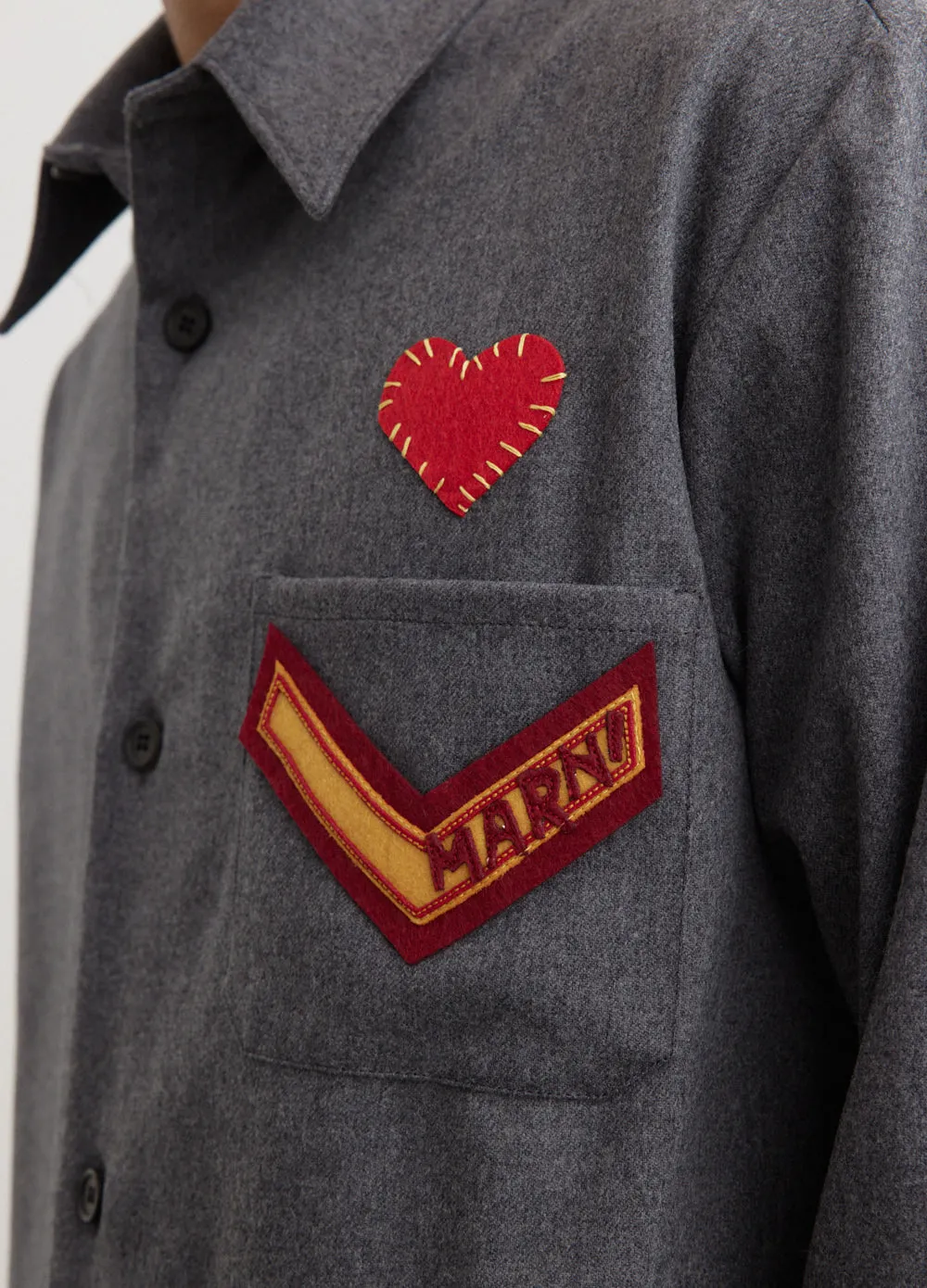Embroidered Patch Long-Sleeved Compact Shirt