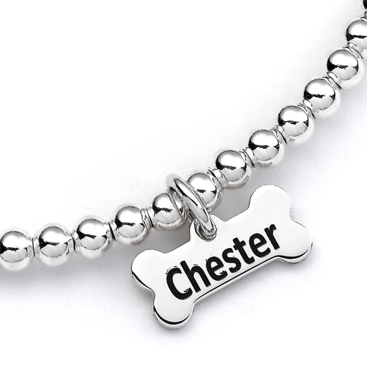 English Springer Spaniel Silhouette Silver Ball Bead Bracelet - Personalised