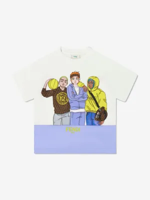 Fendi Boys Graphic FF Logo T-Shirt in White